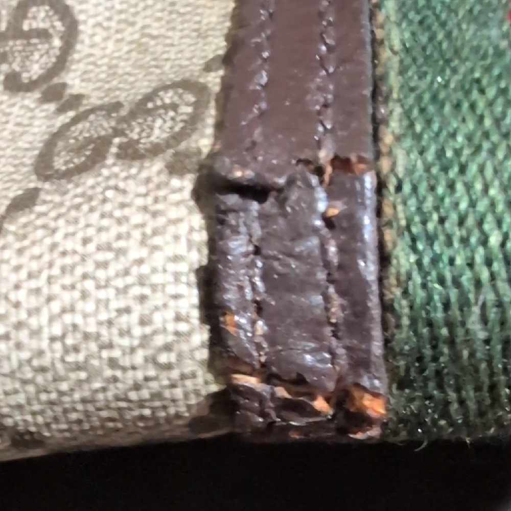 Gucci Beige GG Canvas Travel Bag with Brown Leather and Green-Red Web - Picture 12 of 15